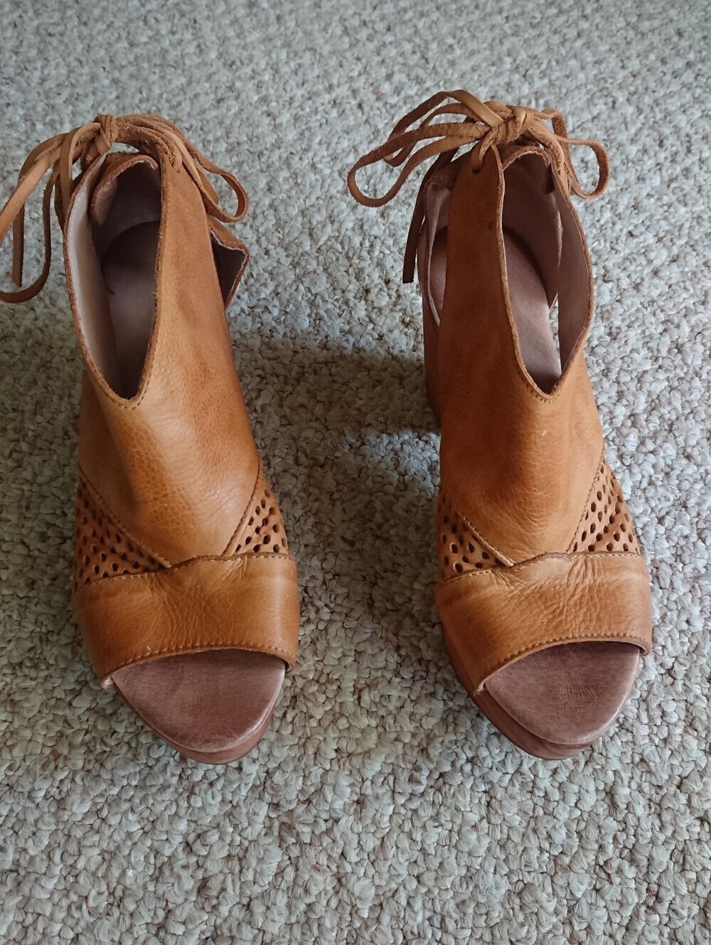 Free People Revolver Open Toe Clog Leather Lace-Up Heels size 7